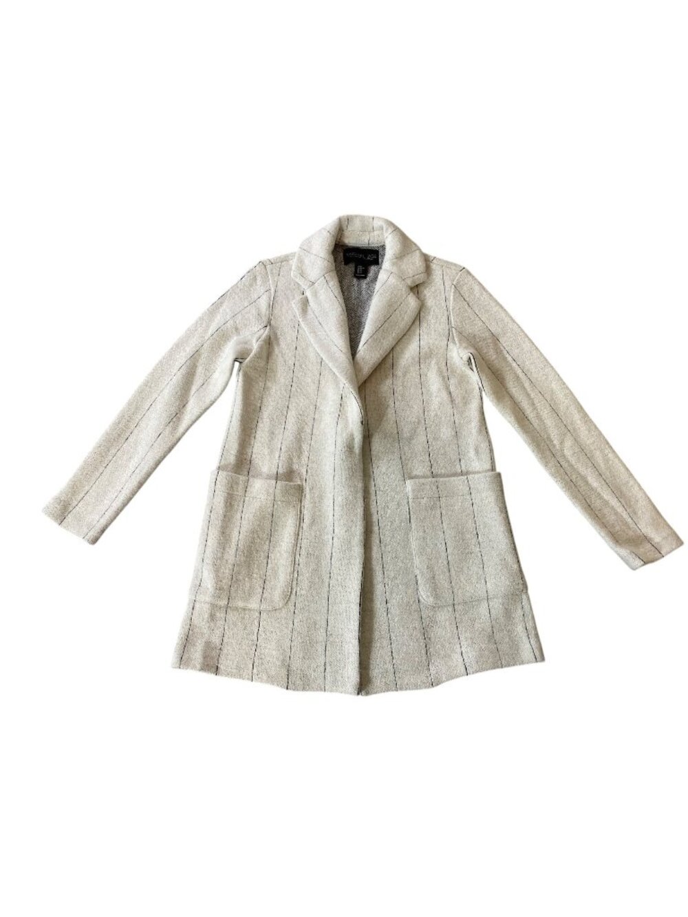 Rachel Zoe Beige Pinstriped Wool Blend Coat With Pockets XS